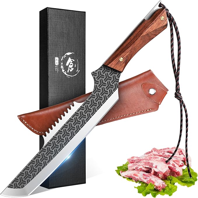 ROCOCO Butcher Meat Cleaver Knife - Boning Knife with Sheath for Kitchen Camping BBQ Birthday Thanksgiving Christmas Gift 8.8"