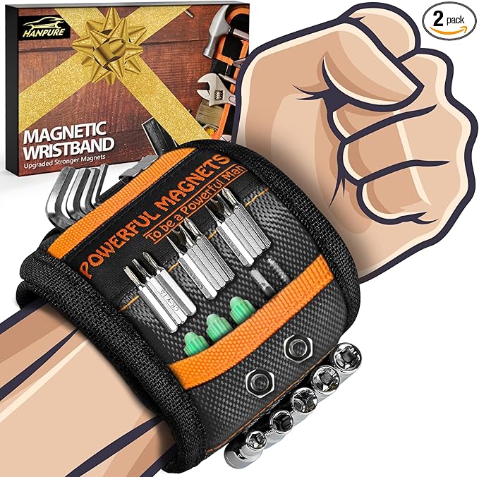 Tool Gifts for Men Stocking Stuffers - Magnetic Wristband for Holding Screws, Wrist Magnet, Gifts for Dad Father Husband Him, Gadget Tool Men Women Magnetic Tool Gift for Carpenter,Woodworker,2 Pack.