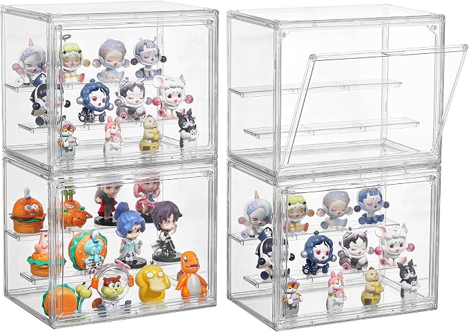 Clear Acrylic Display Case, 4 Pack 3 Tier Adjustable Display Box Stand by SANKEUHomeStorage