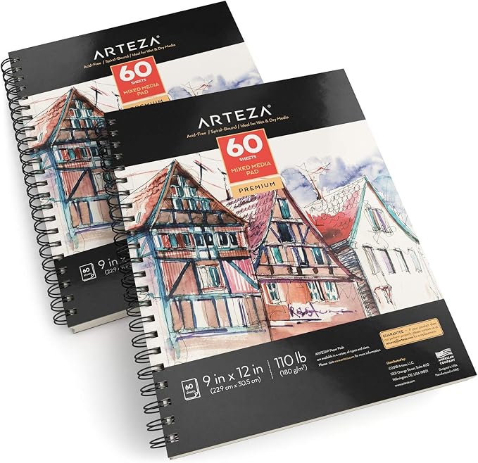 ARTEZA Mixed Media Sketchbook, 9x12 Inches – 2-Pack, 60 Spiral-Bound Sheets - Image 2