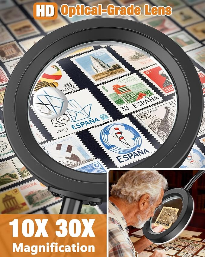30X 10X Magnifying Glass with Light and Stand, 5 Color Modes Stepless Dimmable - Image 2