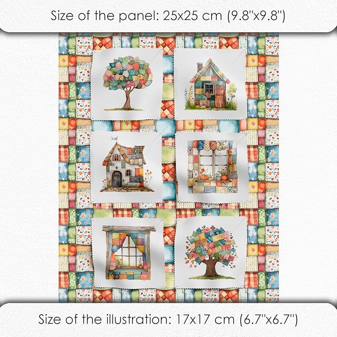 Patchwork Cozy Cottage Cotton Fabric Panel – 6 Designs + Bonus Sheet 29.5×19.6 - Image 6