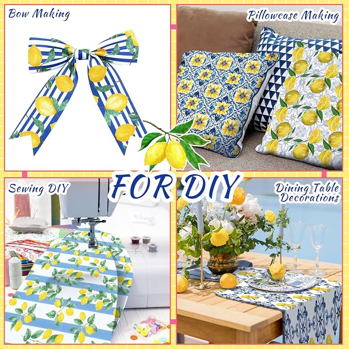 HunnmingRe 20 Pcs 10''x10'' Lemon Quilting Fabric Square Chinoiserie Precuts - Image 4