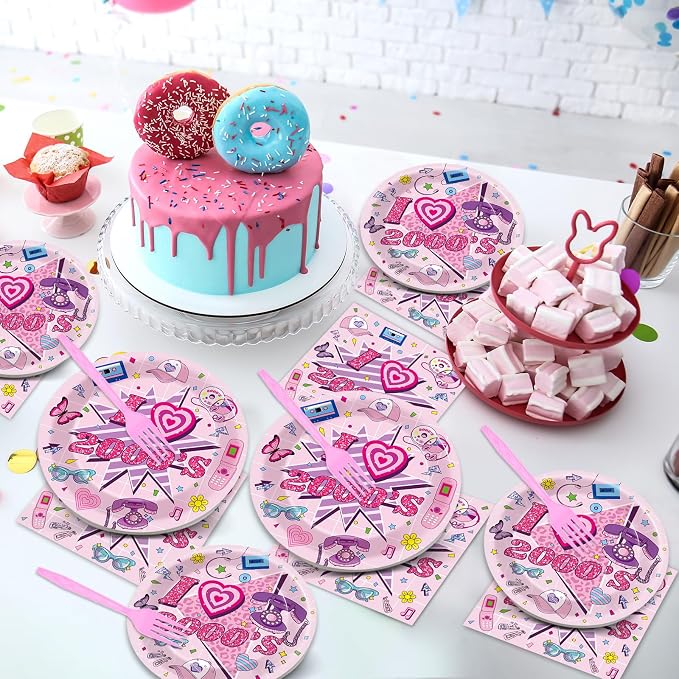 Qyeahkj 100Pcs 2000s Y2K Pink Decorations Party Supplies 90s Plates Napkins - Image 6