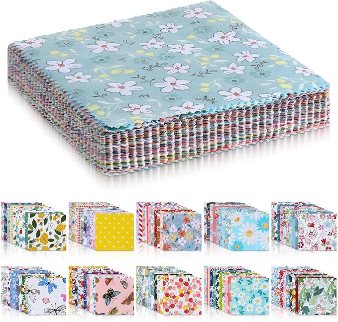 100 Pcs 5"x 5" Charm Packs for Quilting, Precut Multi-Color Printed Floral by Unknown