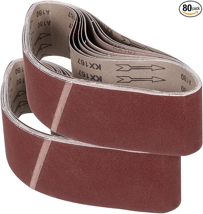 6 x 48 Inch Sanding Belt, 80 Pcs 180 Grit Knife Sharpener Belts Work Sharpening for Belt Sander Knife Carving Tool Metal Working