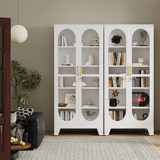 Display Cabinet with Glass Door, Metal Curio Cabinet Multi-Purpose Display Case - Image 2
