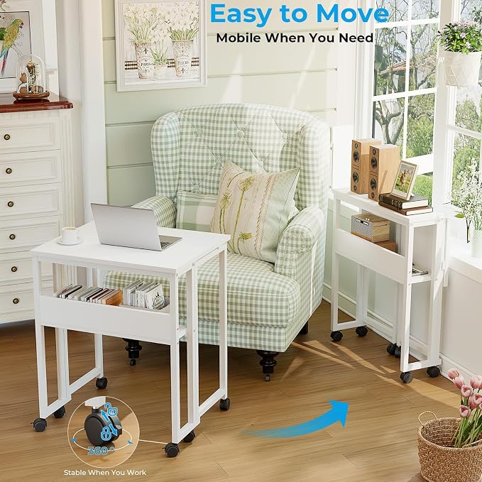 GreenForest Folding Desk with Wheels, 24.8" Rolling Table - Image 4