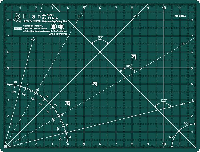 Elan Cutting Mat A4 Green, Self Healing Cutting Mat 9x12 Inch, 5-Ply Craft by Elan