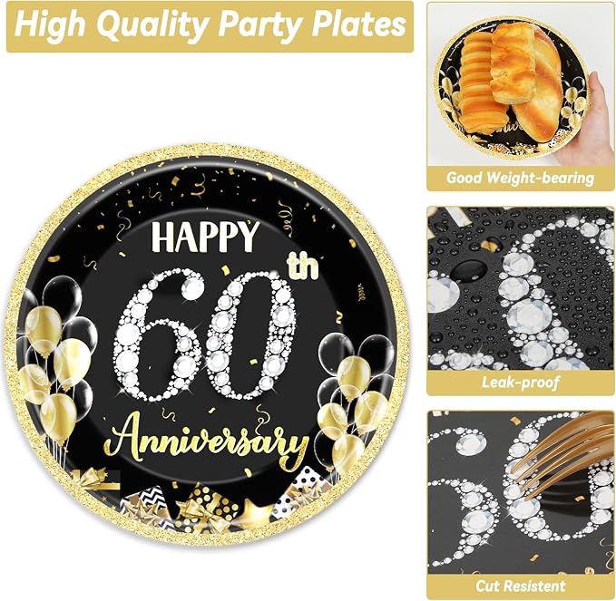 Qyeahkj 50 Guests 60th Anniversary Plates and Napkins Party Supplies 60th - Image 3