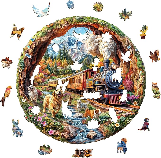 KAAYEE Wooden Puzzles for Adults, 3D Visual Effect Dogs Racing Against Trains - Image 4