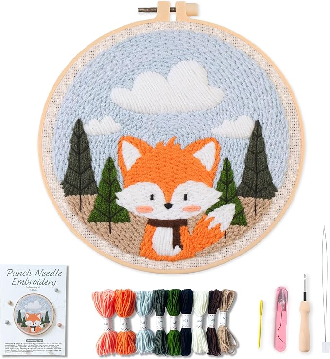 Myfelicity Punch Needle Kit for Beginners – Fox Pattern, Includes Threads & by Myfelicityembroiderykit