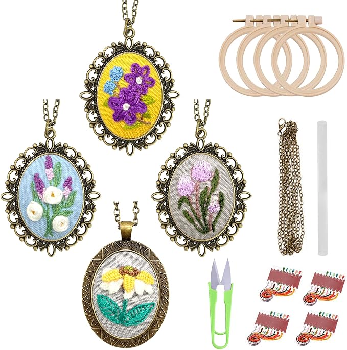 ZOCONE New 4 Packs Embroidery Necklace Kits, Embroidery Pendant Kit Mini Cross by ZOCONE