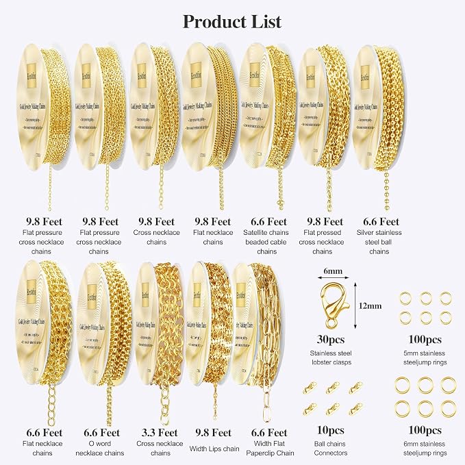 Ecoofor Gold Necklace Chains for Jewelry Making, 95.1 Feet 12 Rolls Jewelry - Image 3