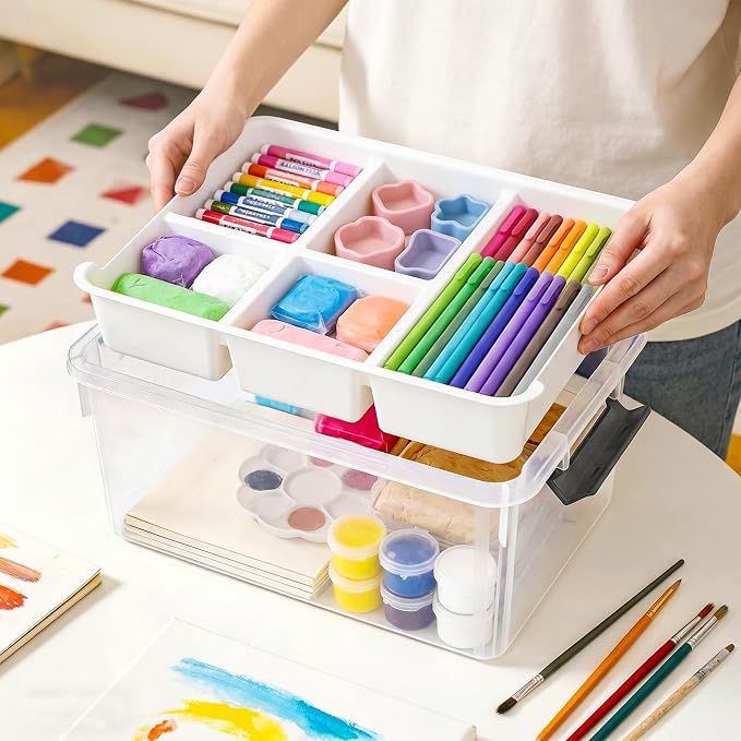 17 QT Clear Craft Storage with 1 Removable Fixed-Compartment Tray, Craft - Image 2