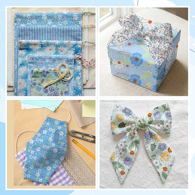 HunnmingRe 20 Pcs 10''x10'' Blue Flower Quilting Fabric Square Spring Floral - Image 5