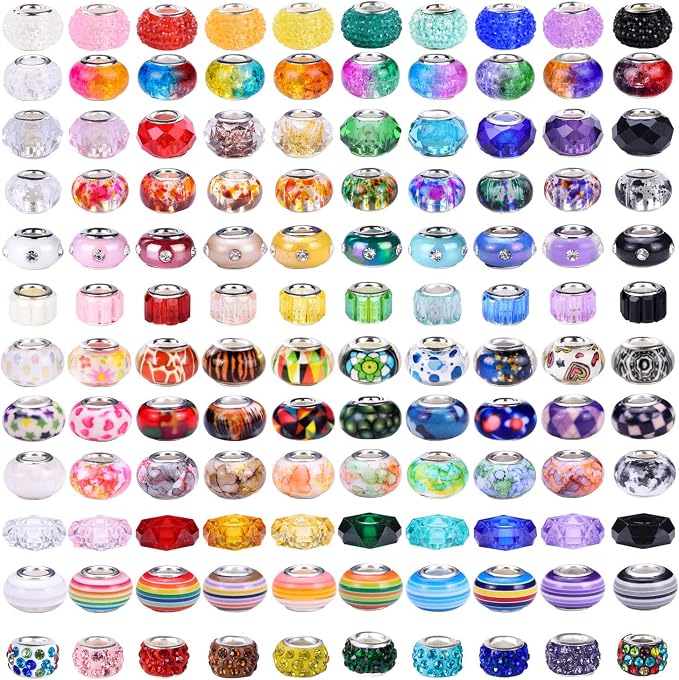 240 Pieces Assorted European Craft Beads Large Hole Lampwork Spacer Beads by AIPRIDY