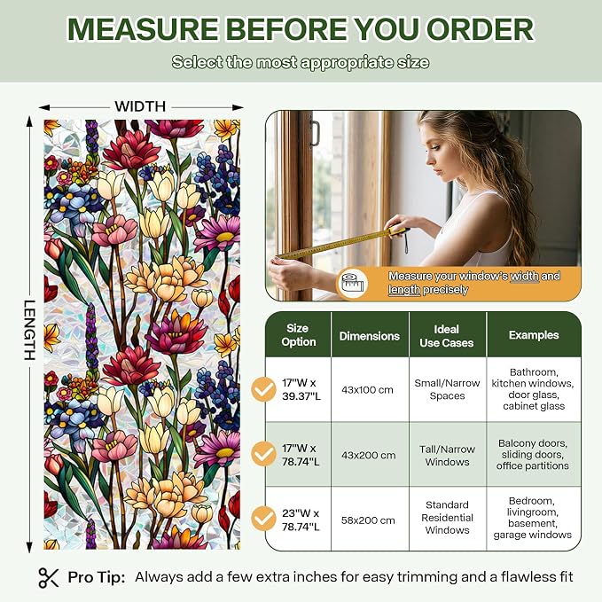 Stained Glass Window Film UV Resistant Window Privacy Film, Colorful Flowers - Image 5