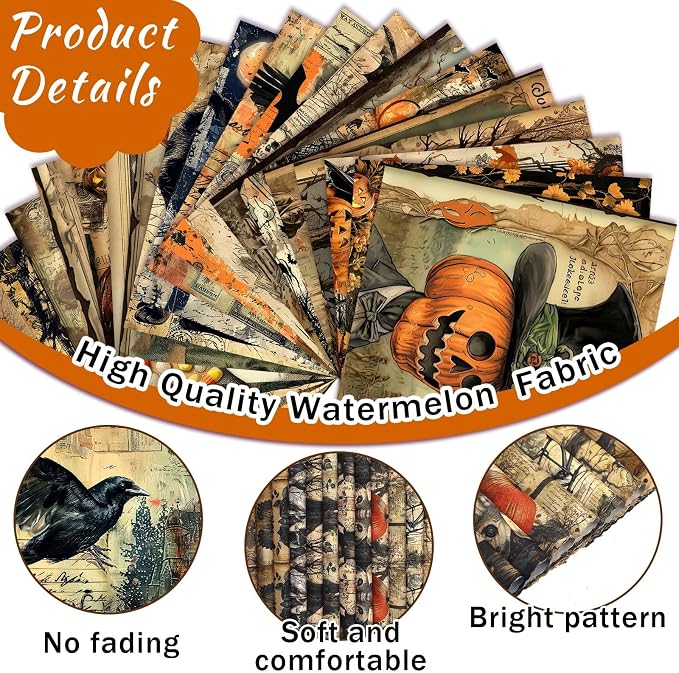 HunnmingRe 20 Pcs 10''x10'' Vintage Halloween Quilting Fabric Square Spooky - Image 5