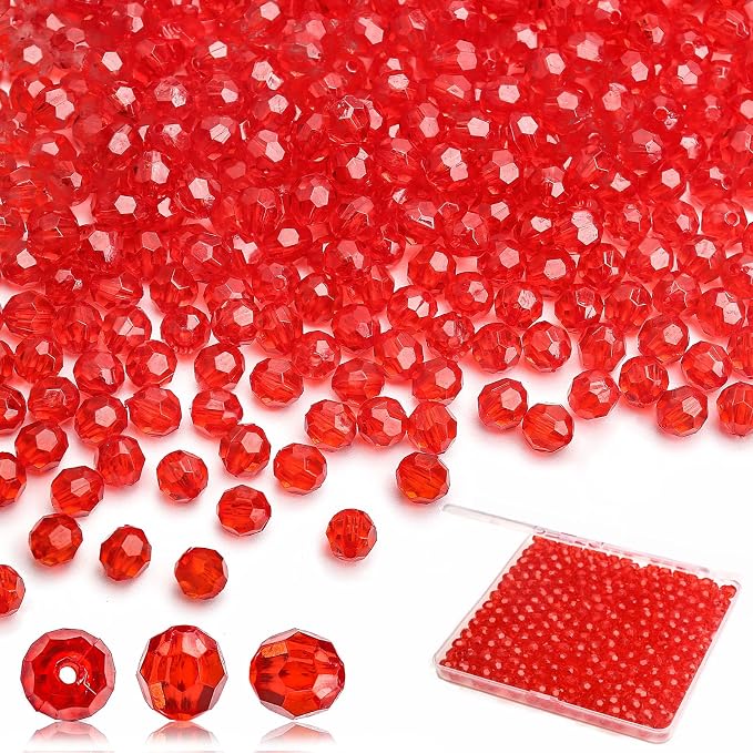 BONNY BOXX 500pcs 8mm Acrylic Faceted Round Crystal Beads Transparent Red Loose by BONNY+BOXX