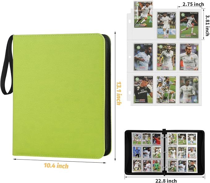 GERMUN 3 Ring 9 Pocket Zipper Card Binder, 720 Double Sided Standard PU Trading - Image 2