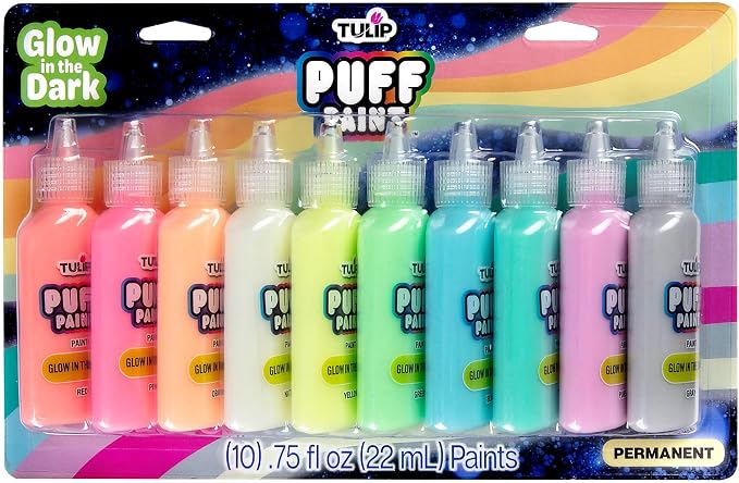 Tulip Puff Paint Glow in the Dark Colors 10-pack, Nontoxic & Waterproof Craft by Tulip