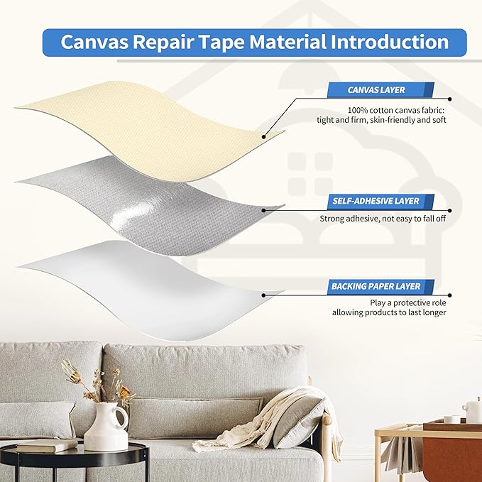 KING MOUNTAIN Canvas Repair Patch 16×30 Inch Self-Adhesive Waterproof Fabric Patch for Sofas, Tents, Furniture,Tote Bags, Car Seats (Beige1.0)