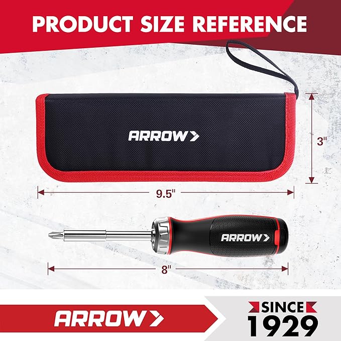 ARROW Ratchet Screwdriver Set, 27-IN-1 Multi Bit Ratcheting Screwdriver with Durable Zipper Storage Pouch, Portable Screw Driver Set Kit with Phillips, Slotted, Torx, Square Bits