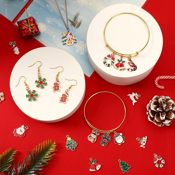 MARFOREVER 40Pcs/20 Pairs Christmas Charms, Christmas Gold Enamel Charms | - Image 2