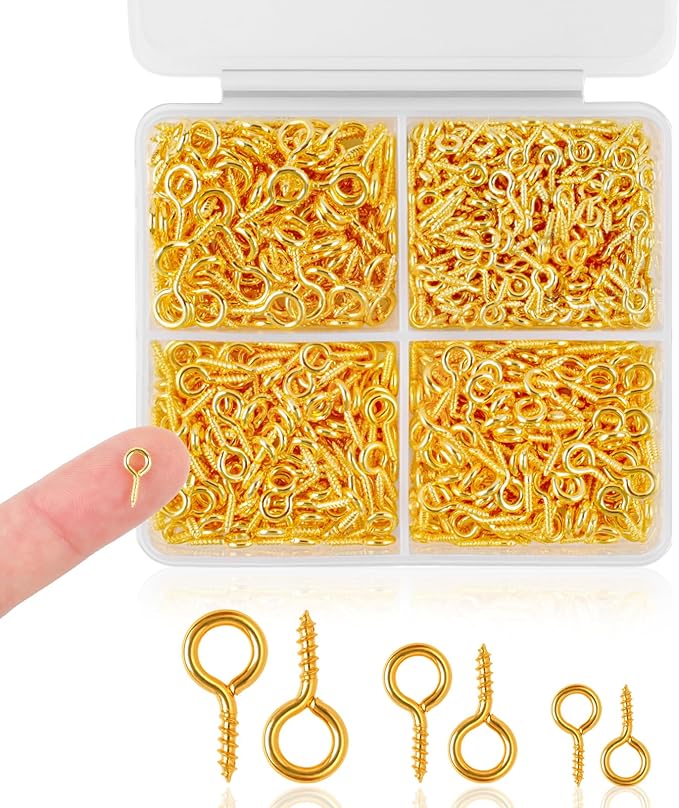 720PCS Small Screw Eye Pins, 3 Styles of Mini Eye Screws, Eyelet Pins Hooks by Romeda