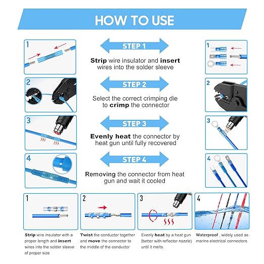 Kuject 500PCS Heat Shrink Wire Connectors, Multipurpose Electrical Wire Connectors Kit, Waterproof Solder Seal Terminal Connectors, Insulated Spade Crimp Ring Butt Splice Connectors for Marine Truck