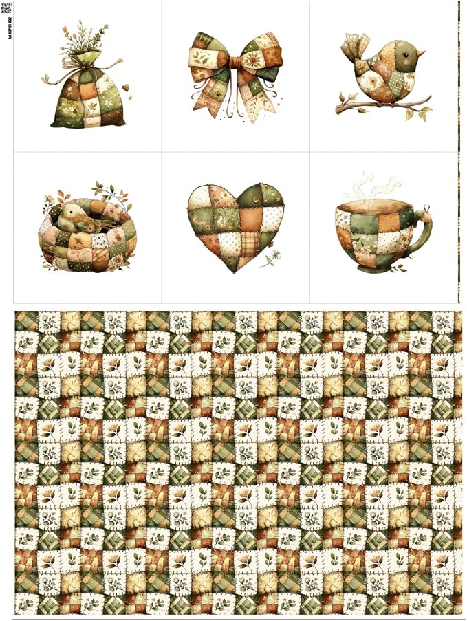 Rustic Patchwork Cotton Fabric Panel – 6 Designs + Bonus Patchwork Sheet by FabricsTown