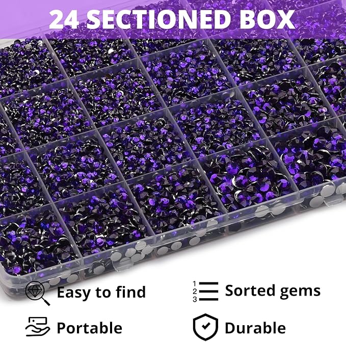 32000Pcs Purple Rhinestones for Bedazzling, Flat Back Resin Diamond Crystal - Image 3