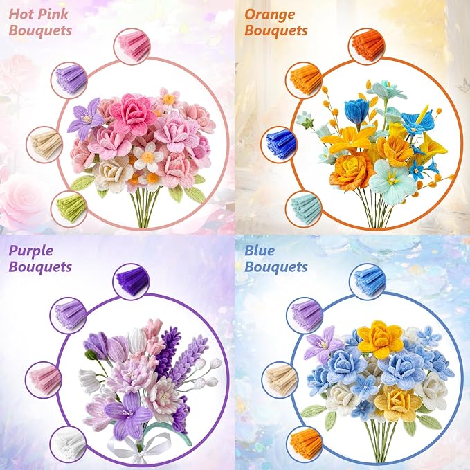 2000 PCS Pipe Cleaner Flower Kit, 30 Assorted Colors Pipe Cleaners Craft - Image 4