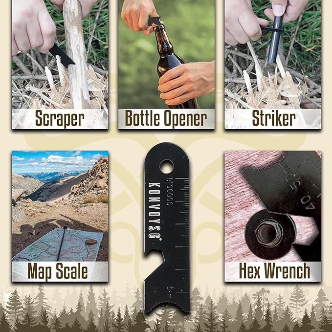 Fire Starter Survival Tool–Ferro Rod Fire Starter with 11" Waterproof Tinder Wick Rope, Multi-Tool Striker and Extra Jute Bag - All-in-One Flint and Steel Fire Starter Kit.
