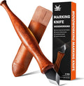 RAVS Marking Knife Woodworking and Leather Sheath, Double Bevel Striking Woodworking Marking Knife, Rosewood Handle Scribing Knives with Leather Sheath, High Carbon Steel Blade with Titanium Coating