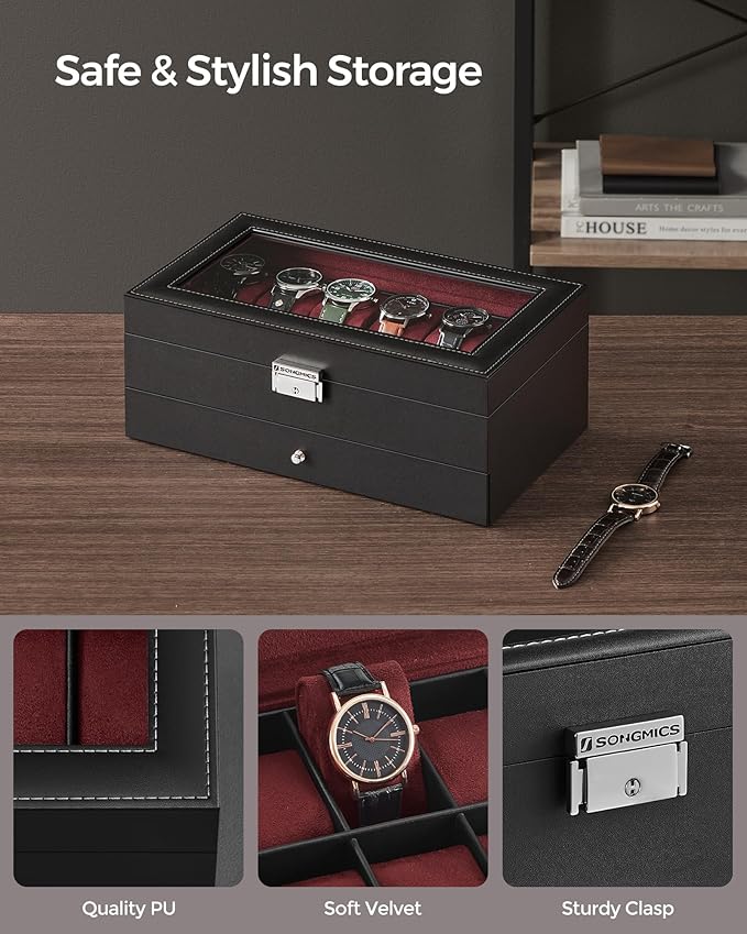 SONGMICS Watch Box, 12-Slot Watch Case Organizer - Image 3