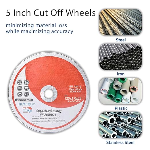 100 Pack 5 Inch Cut Off Wheels for Metal and Stainless Steel Cutting Discs for Angle Grinders 5 x .040 x 7/8 Inch
