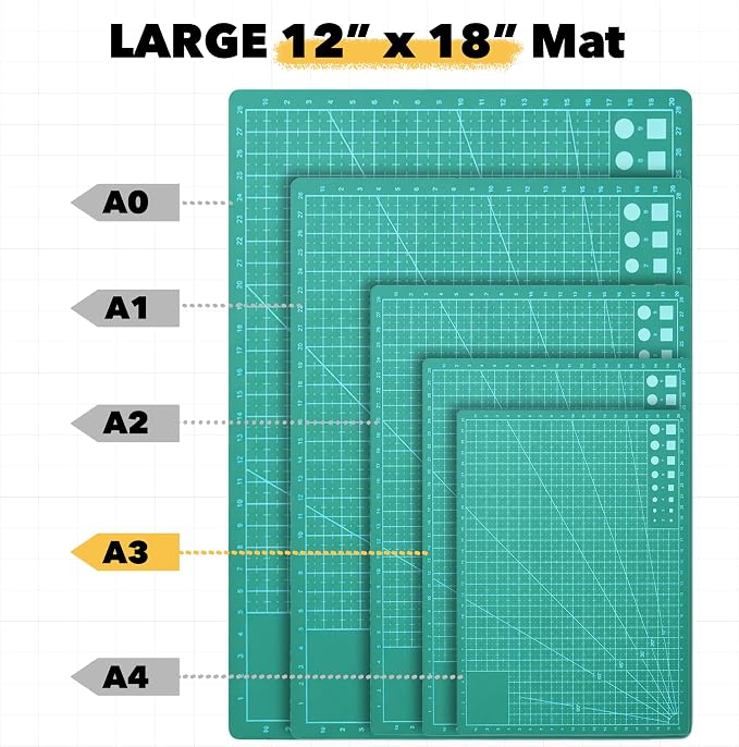 Mandala Crafts Self-Healing Cutting Mat Set – 12" x 18" A3 Green Double-Sided - Image 3