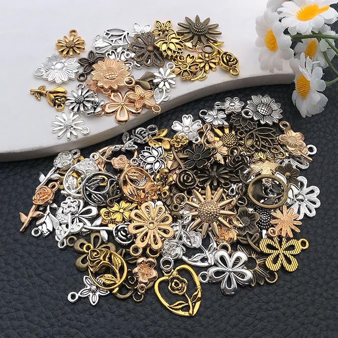 WOCRAFT 100pcs Flowers Charms for Jewelry Making Assorted Jewelry Bangle - Image 2