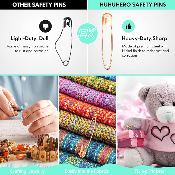 340 Pack Safety Pins Assorted, 5 Different Sizes Small and Large Safety Pins - Image 4