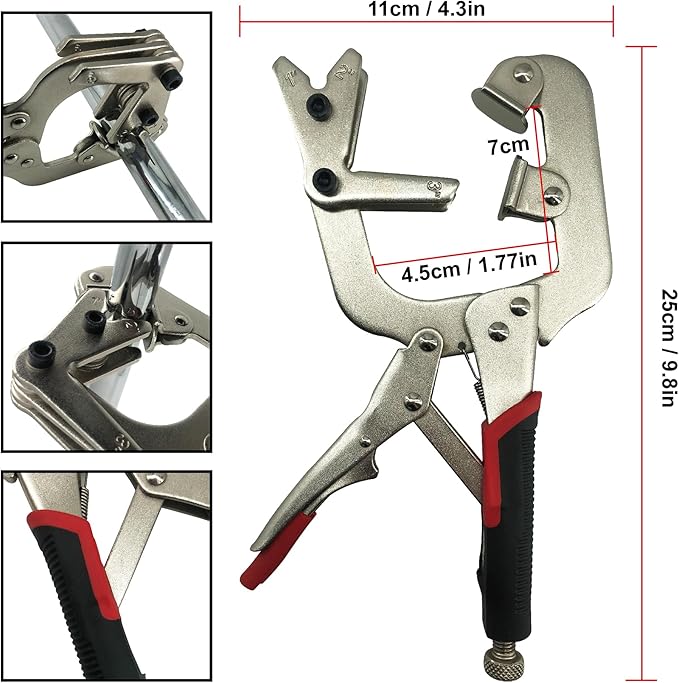 MacWork 10-Inch Welding Pipe Plier Clamp, Fast Release, C-Clamp Locking with Large V-Pads, with 5-Inch Mini C-Clamp Locking Plier
