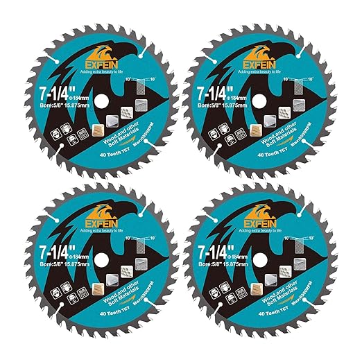 7-1/4 Inch Miter/Table Saw Blades 4pcs, 40 Teeth ATB TCT Fine Finish Wood Cutting Circular Saw Blade with 4/5 Inch Arbor