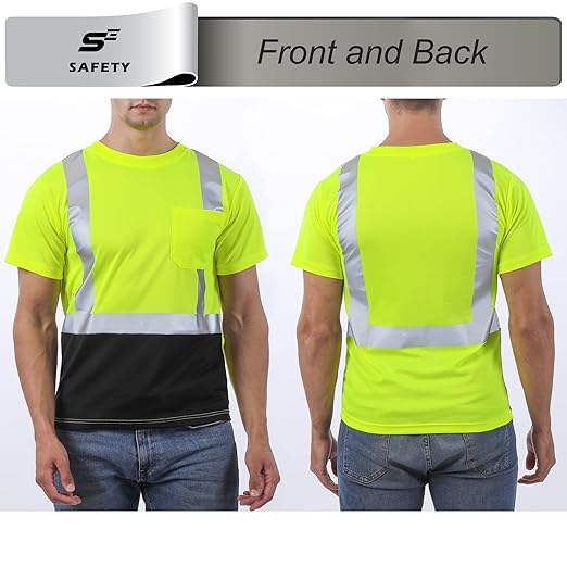 sesafety Hi Visibility Shirts for Men, Safety Shirts with Reflective Strips Class 2, Hi Vis Construction Work Shirt with Pocket Yellow 3XL