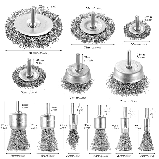 Wire Brush for Drill Set, 12Pcs Cup, Wheel & End Brush Kit with 1/4” Shank, Carbon Steel Drill Brush Attachments for Rust Removal, Stripping, and Abrasive