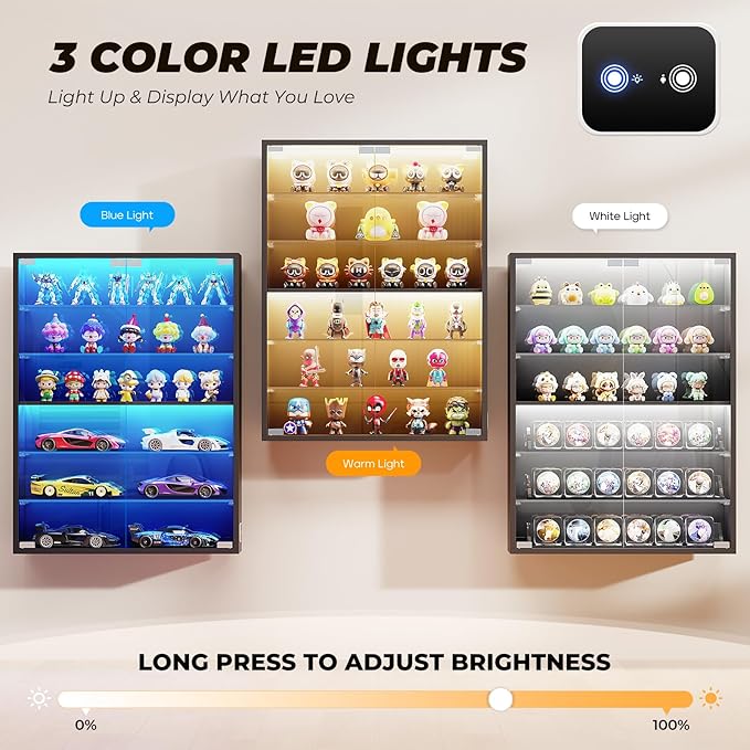 6-Tier Wall Display Case with Glass Doors, LED Sports Card Display Case with - Image 4