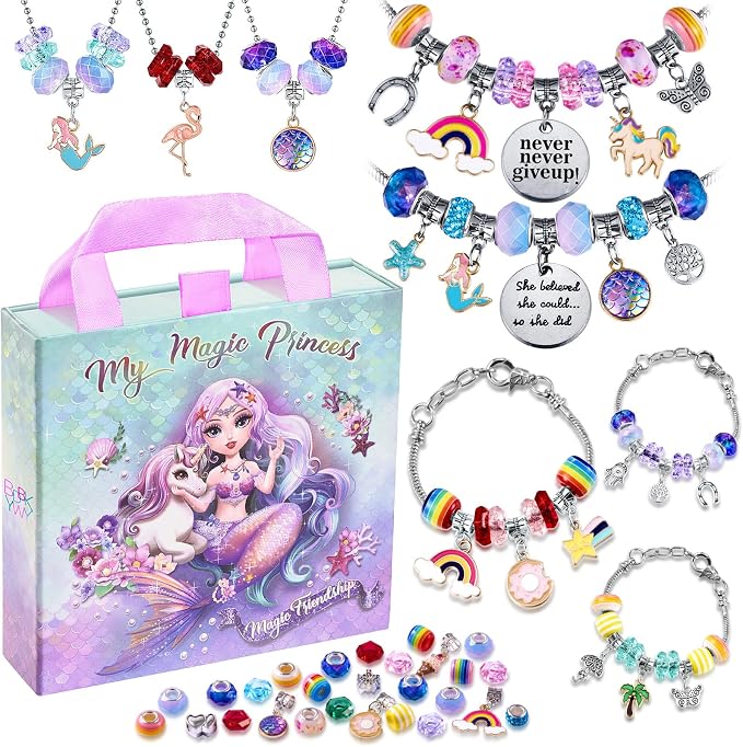 Charm Bracelet Making Kit & Unicorn/Mermaid Girl Toy- ideal Crafts by BDBKYWY
