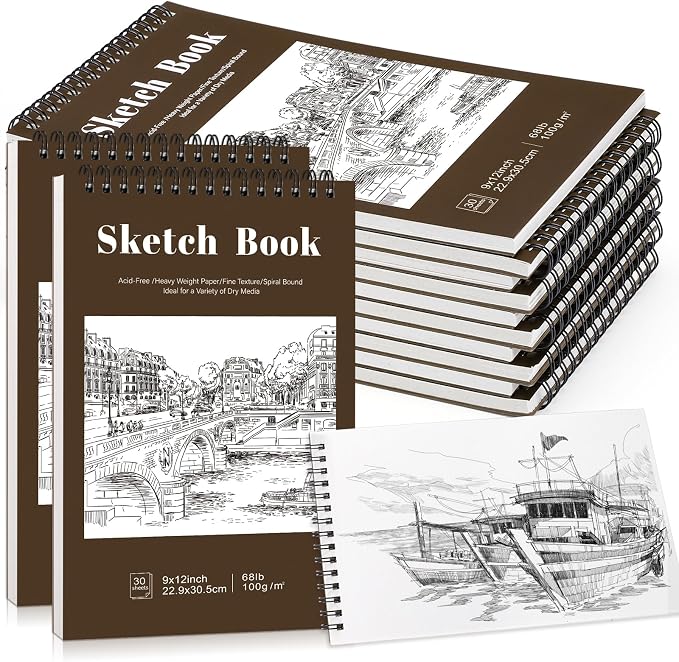 12 Pack Sketch Book, 9 x 12 Inch Sketchbook, 68lb/100gsm Top Spiral Bound by Prudiut
