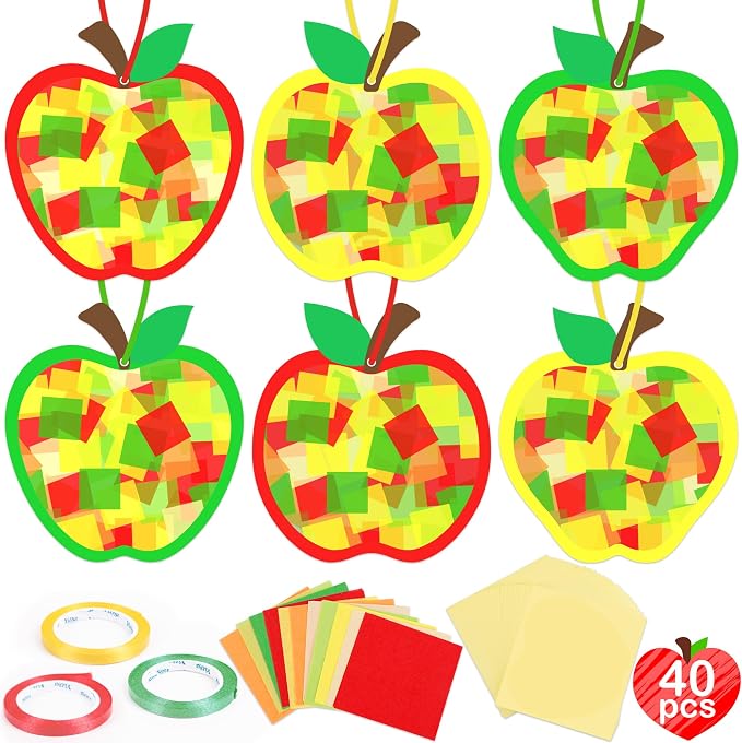 Renbuzhu 40PCS Back to School Apple-Shaped Crafts Bulk: Tissue Paper Sign by Renbuzhu