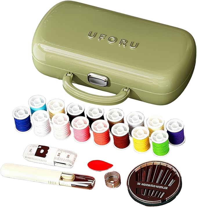 FKOG Retro Green Sewing Project Kit, 18 Multicolor Thread Spools, and - Image 8